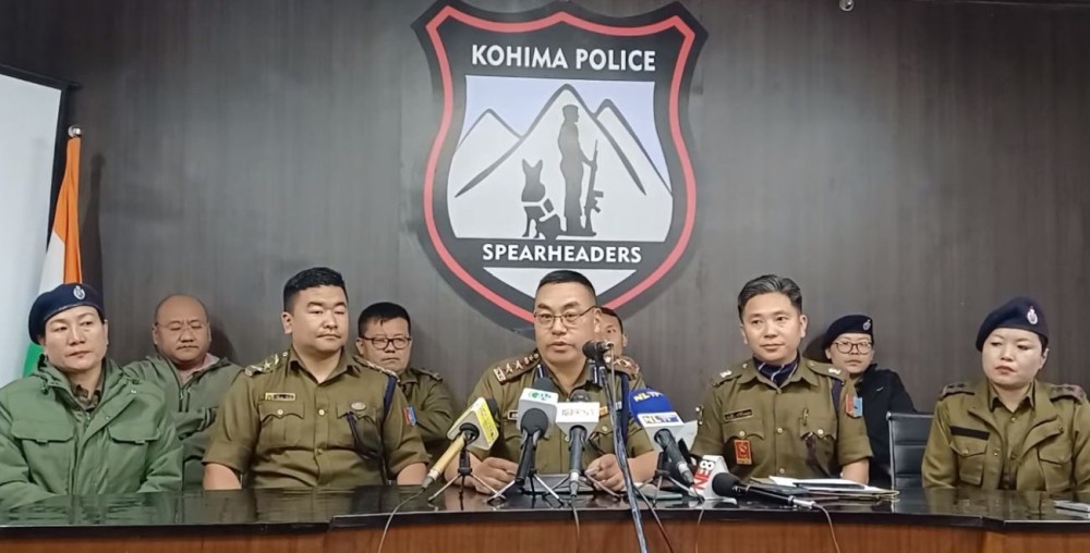 SP Kohima Krodi Rhetso and members of the Special Investigation Team address the media in Kohima on November 5 regarding the murder of a young woman on October 25. (Morung Photo)